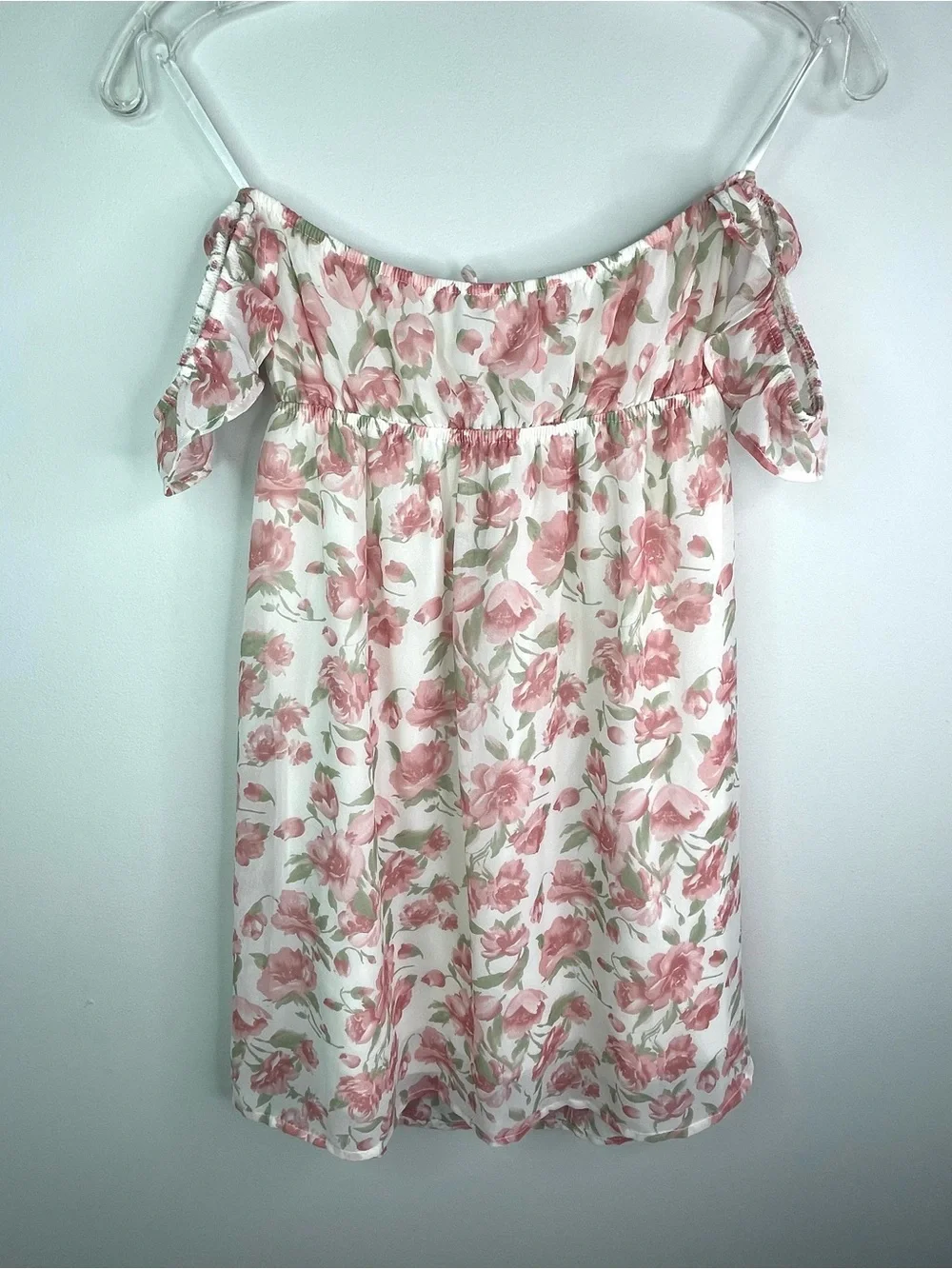 Honey Punch Pink Floral Off-Shoulder Tied Font Mini Dress Size Small